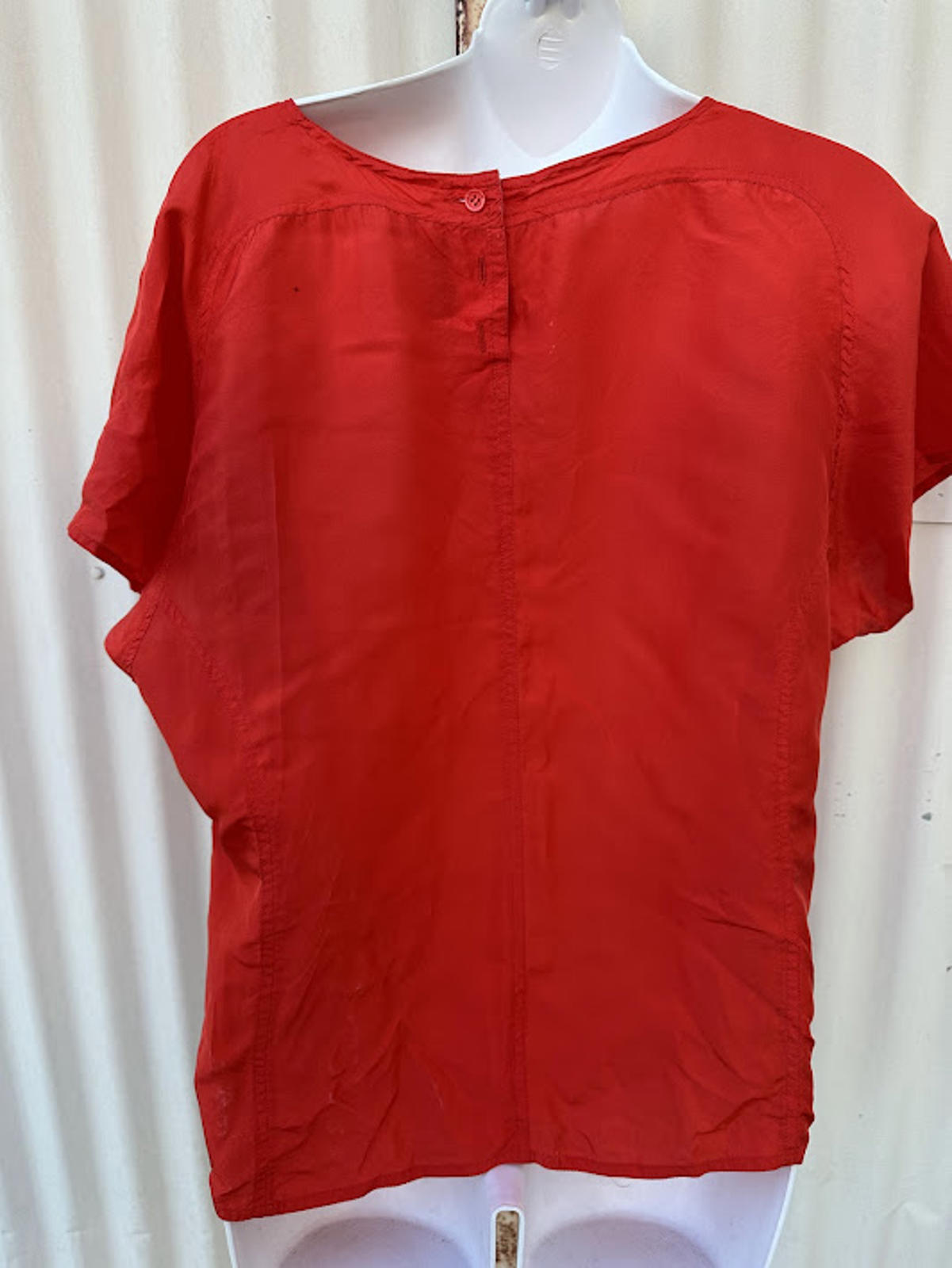 Nell Flower Silk Top Red Short Sleeve L