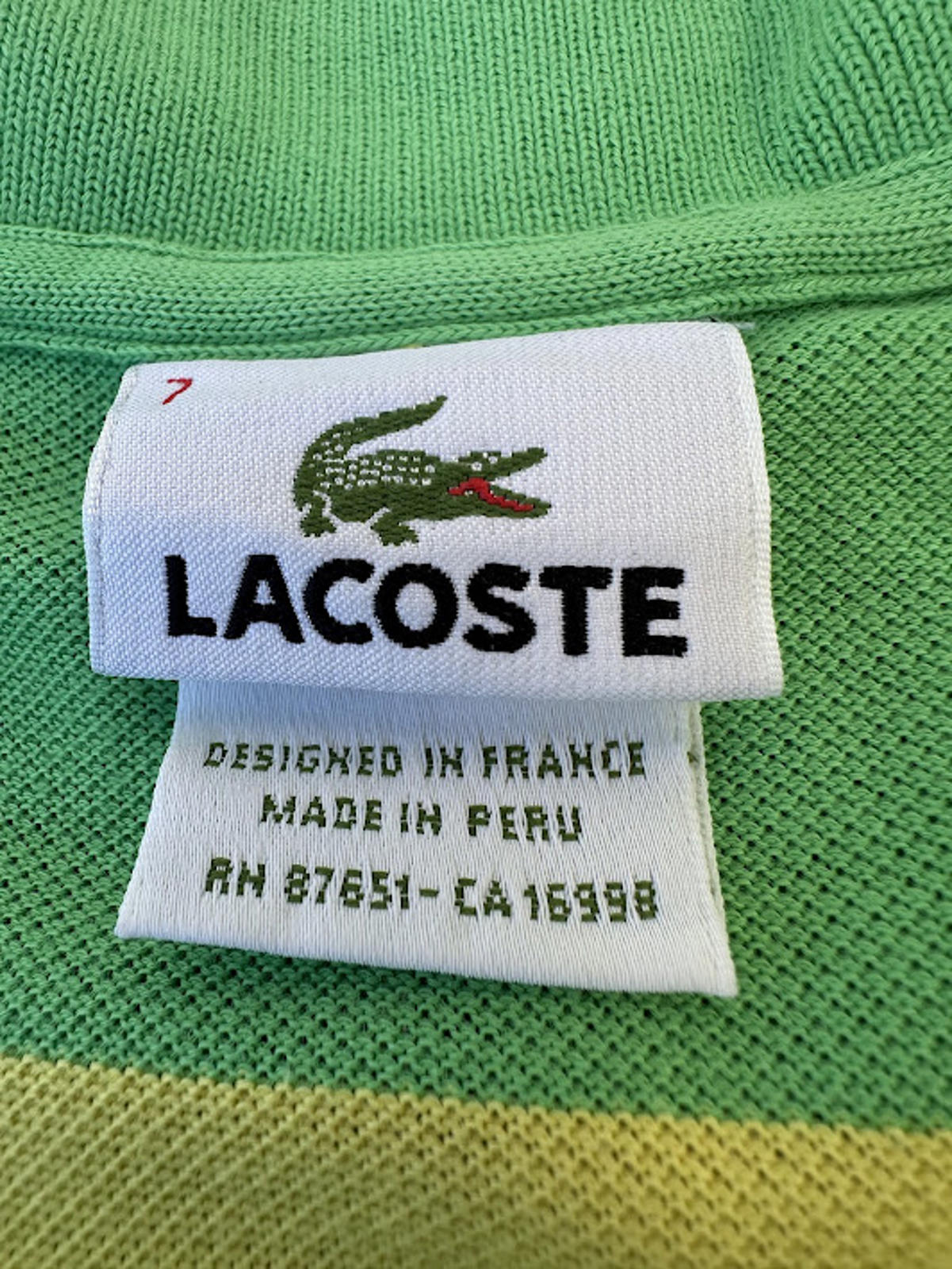 Lacoste Green Yellow Stripe Polo Size 7