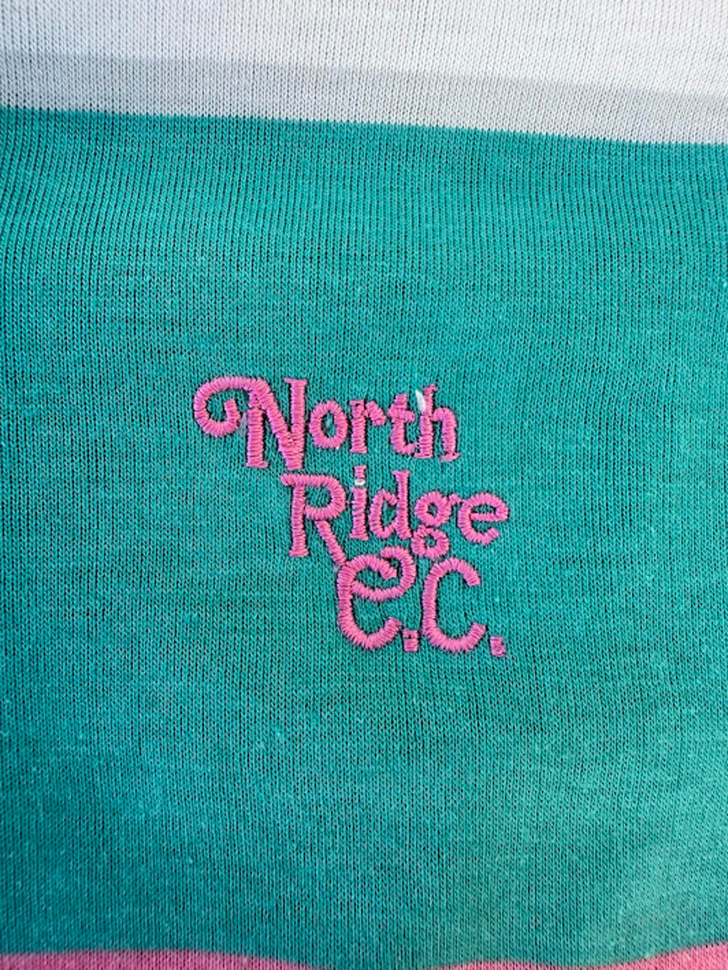 A.M. Player Teal Pink Stripe Polo Shirt M