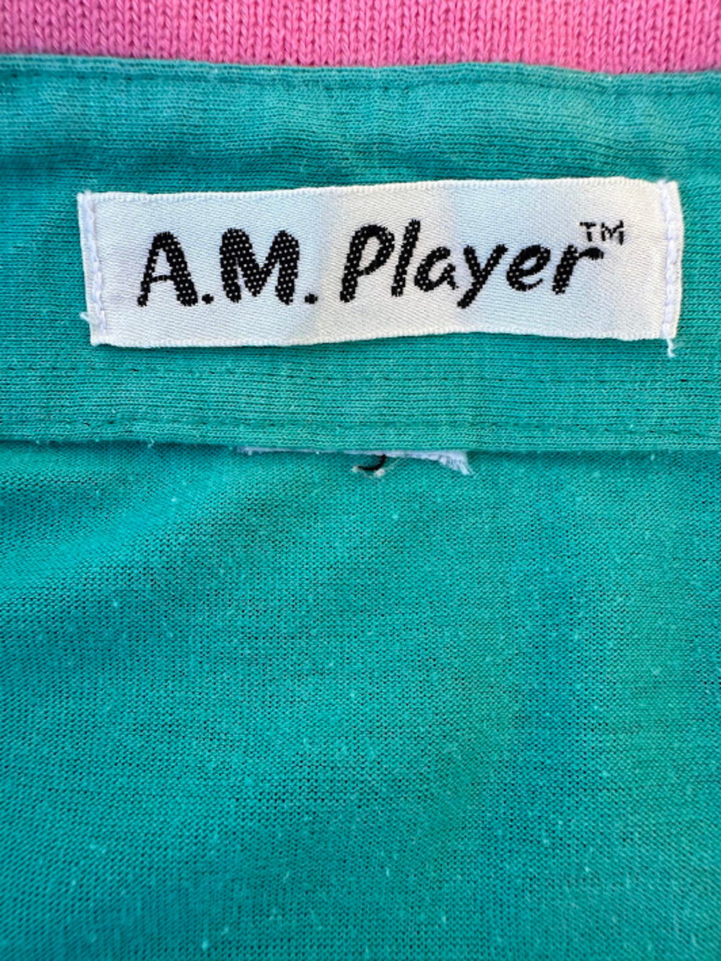 A.M. Player Teal Pink Stripe Polo Shirt M