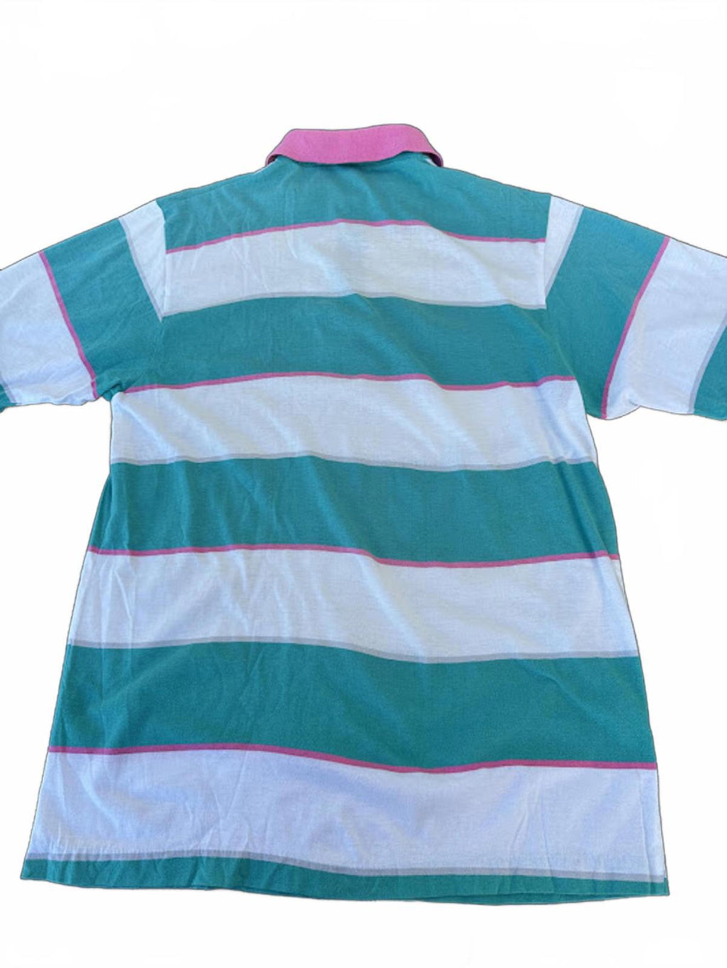 A.M. Player Teal Pink Stripe Polo Shirt M