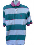 A.M. Player Teal Pink Stripe Polo Shirt M