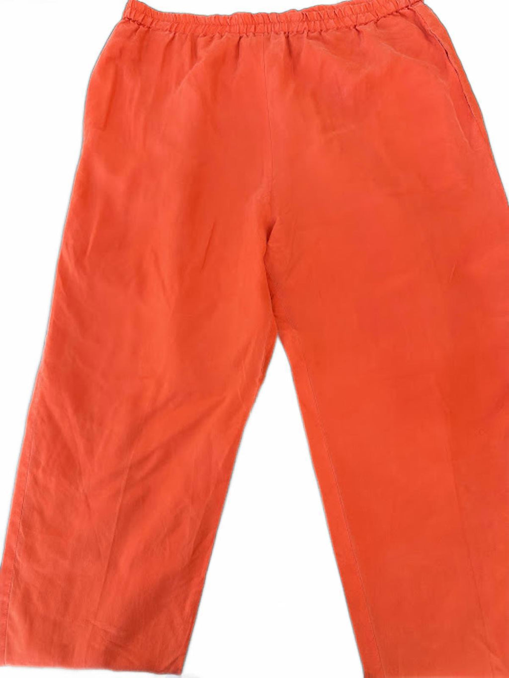 Orange Silk Pants Elastic Waist Wide Leg
