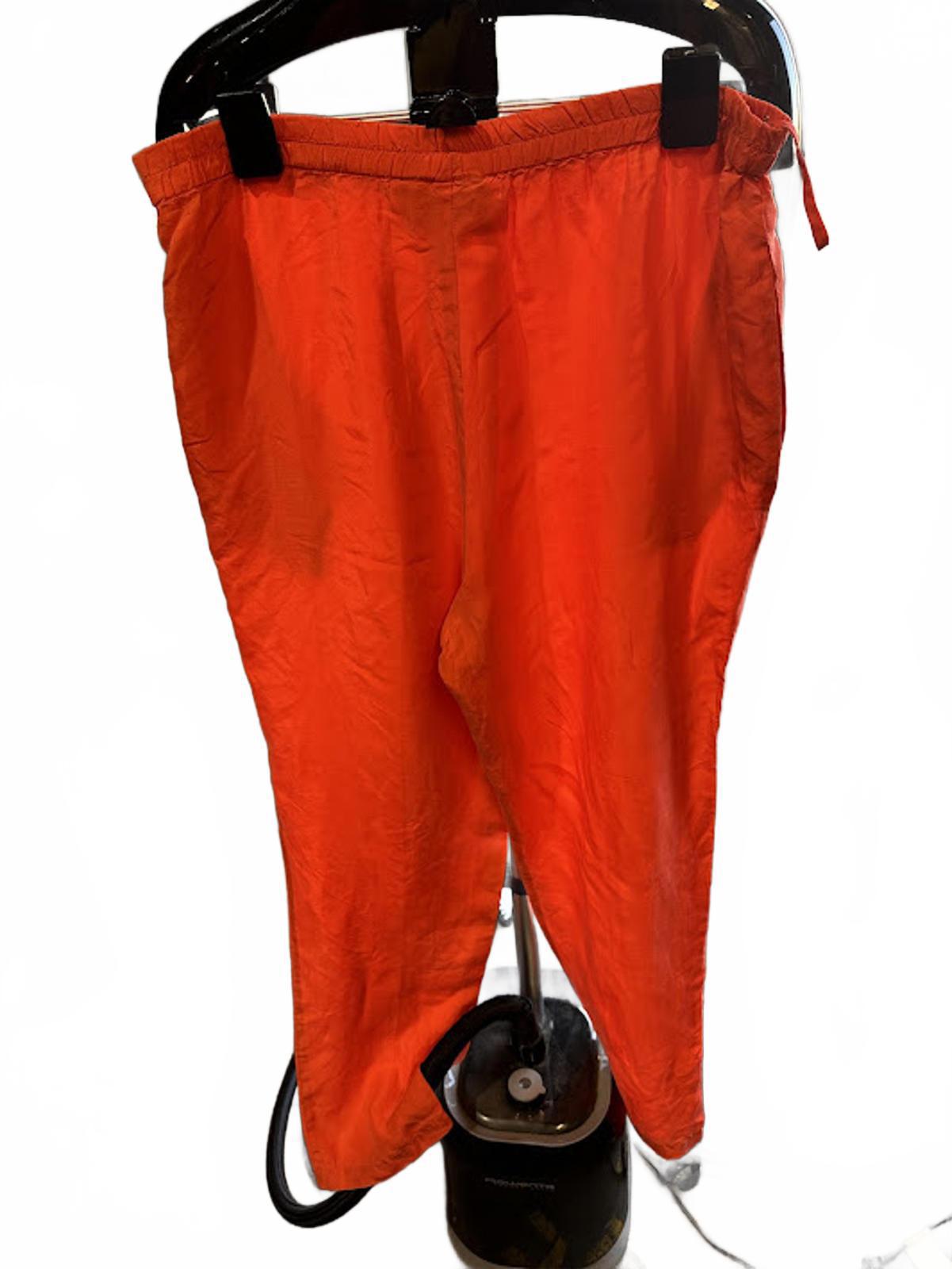 Orange Silk Pants Elastic Waist Wide Leg