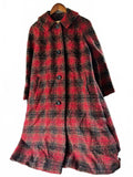 Vintage 50s Pendleton Red Plaid Wool Coat Medium Bouclé Long Winter Overcoat USA
