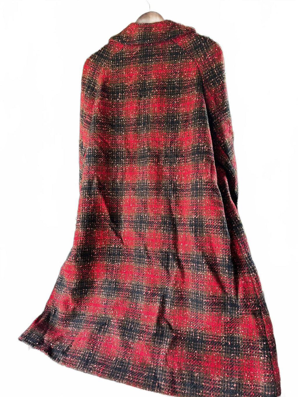 Vintage 50s Pendleton Red Plaid Wool Coat Medium Bouclé Long Winter Overcoat USA