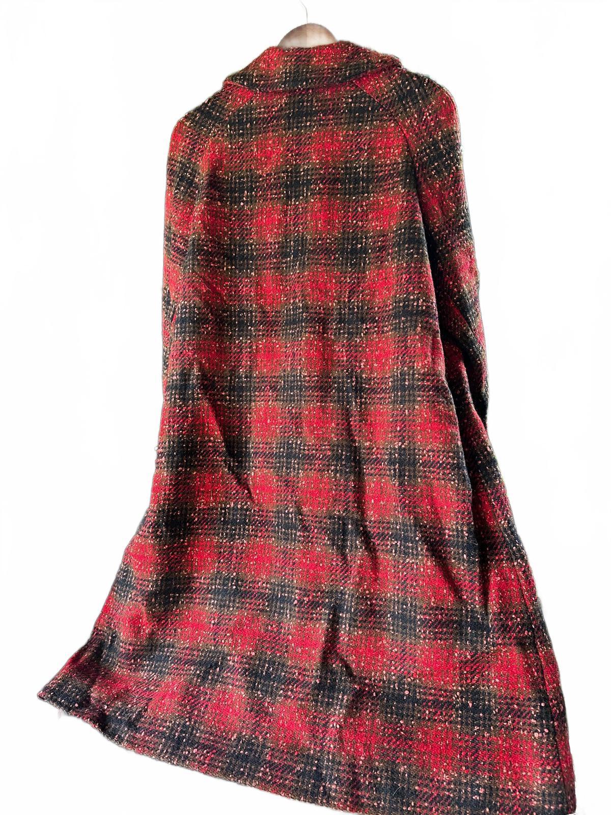 Vintage 50s Pendleton Red Plaid Wool Coat Medium Bouclé Long Winter Overcoat USA