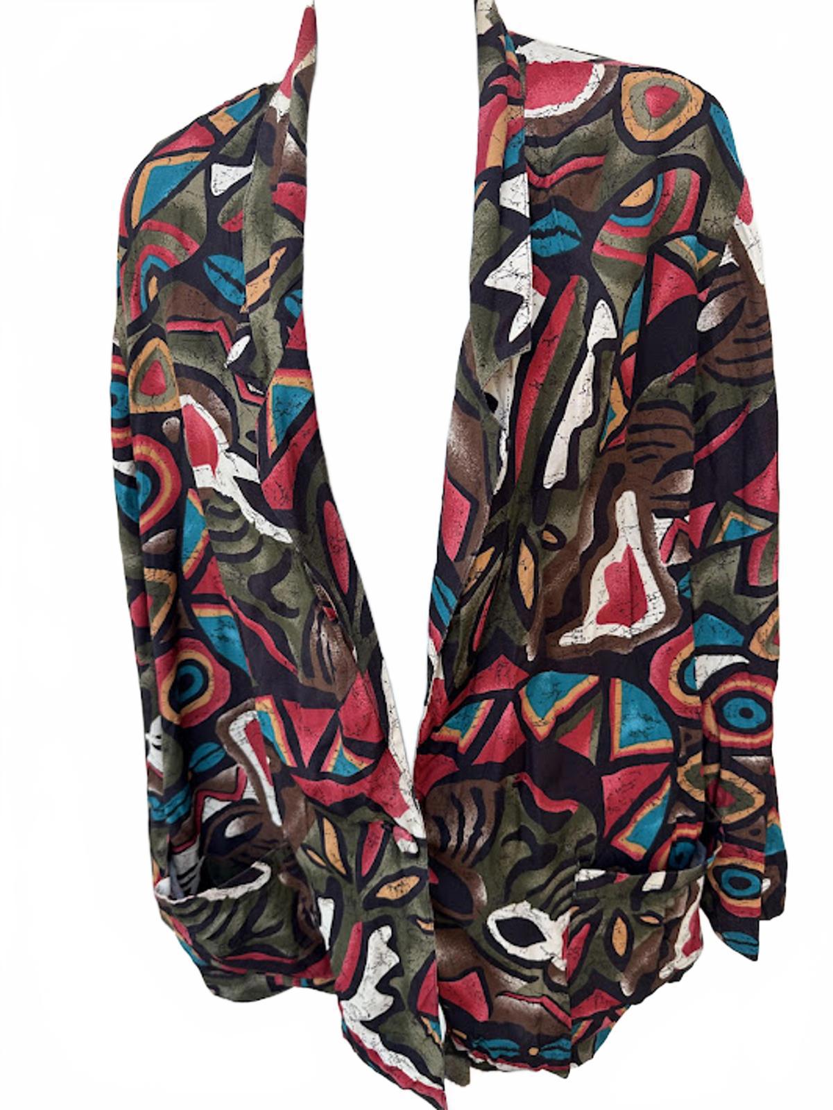Vintage Abstract Silk Jacket Multicolor M
