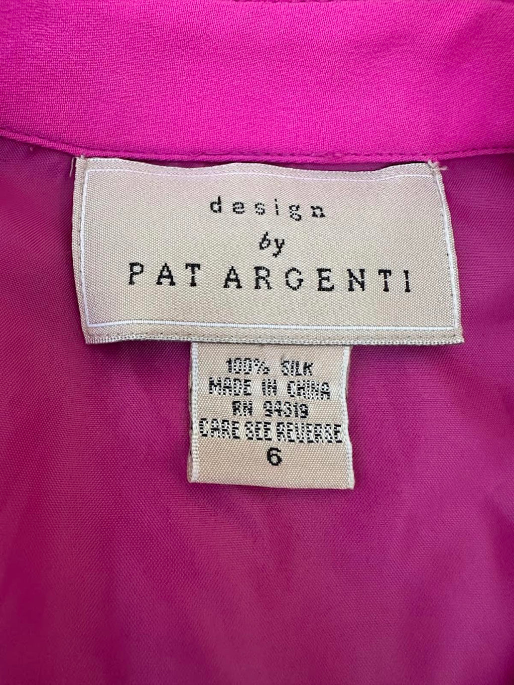 Pat Argenti Pink Silk Blouse Size 6