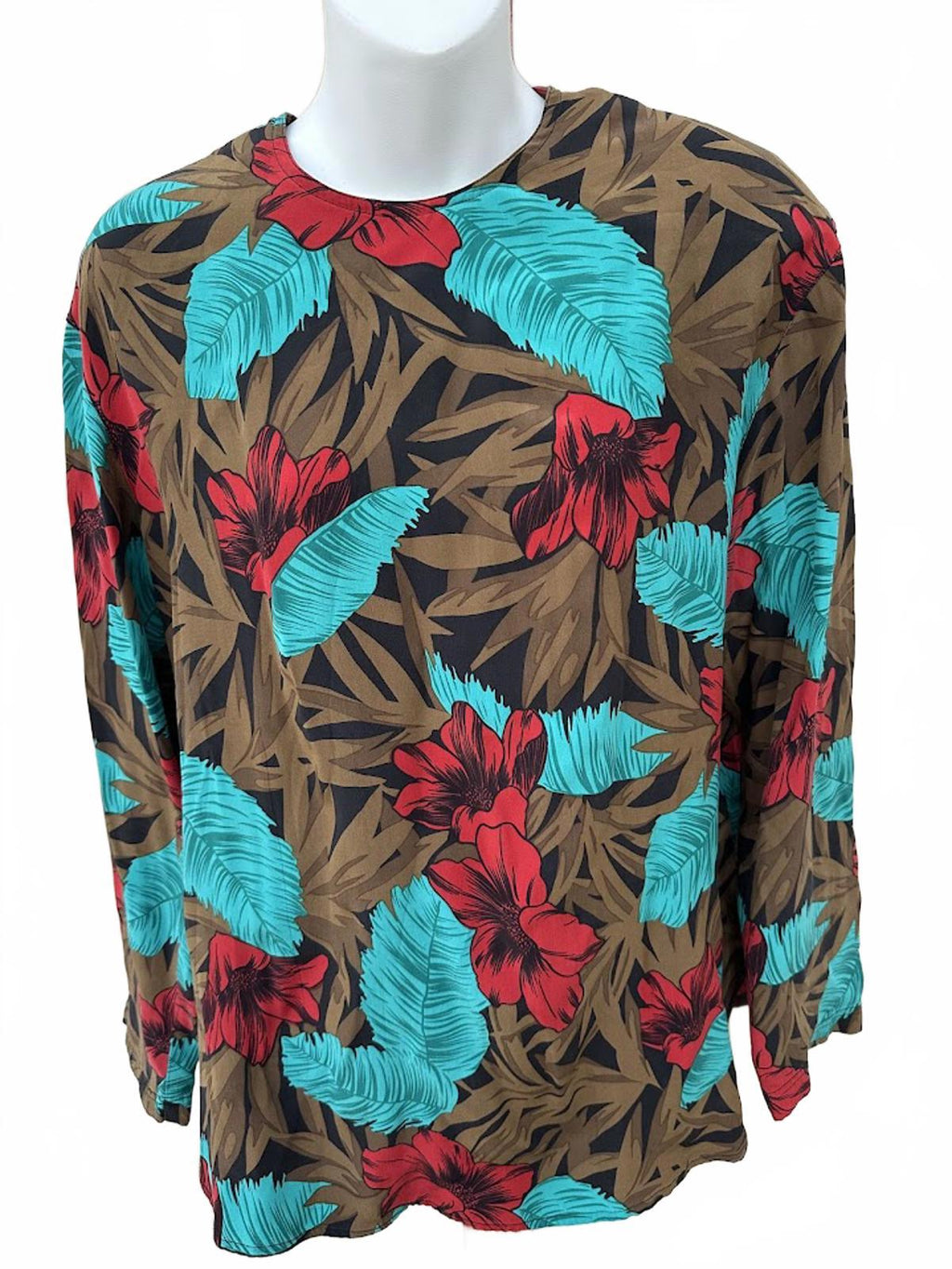 Chaus Silk Floral Blouse Shoulder Pads L