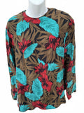 Chaus Silk Floral Blouse Shoulder Pads L