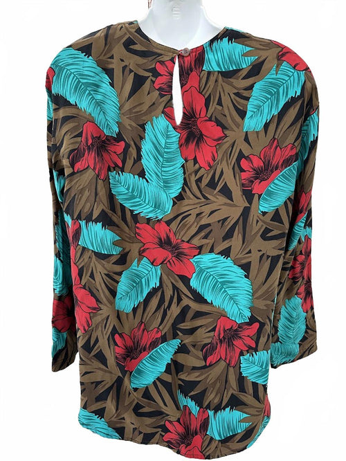 Chaus Silk Floral Blouse Shoulder Pads L