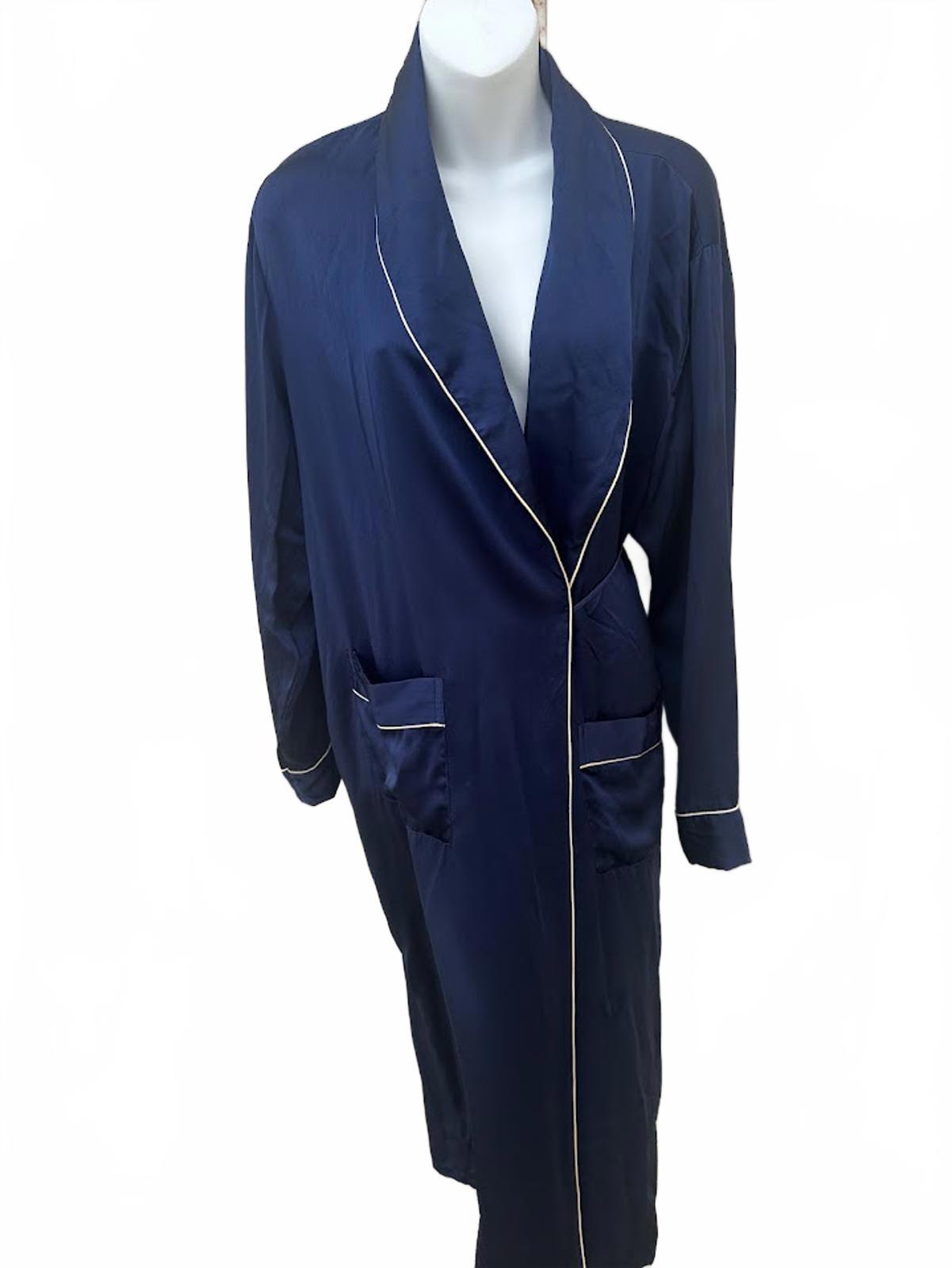 Vintage Silksilky Robe XL Navy Satin