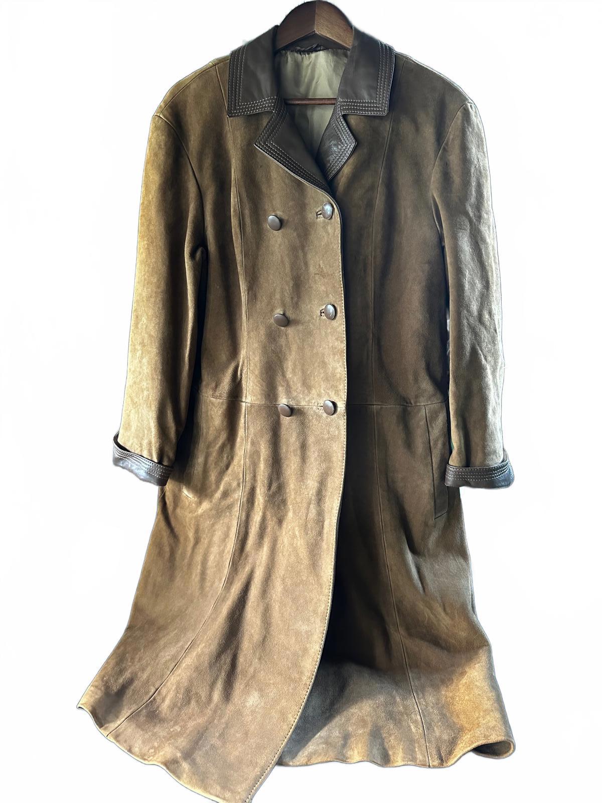 Vintage 1970s Double-Breasted Suede Overcoat Leather Trim