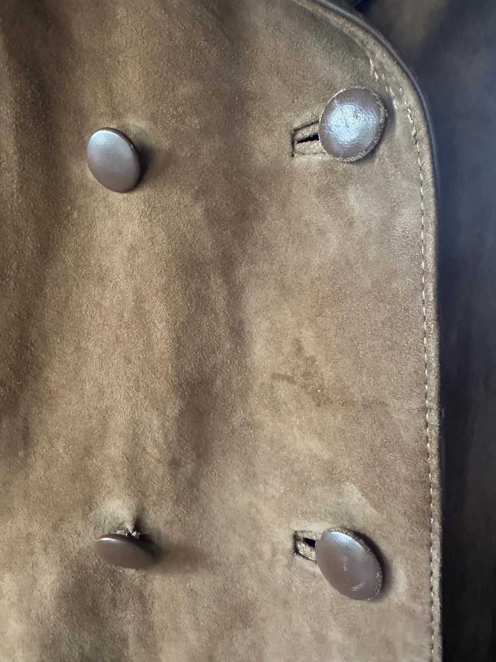 Vintage 1970s Double-Breasted Suede Overcoat Leather Trim