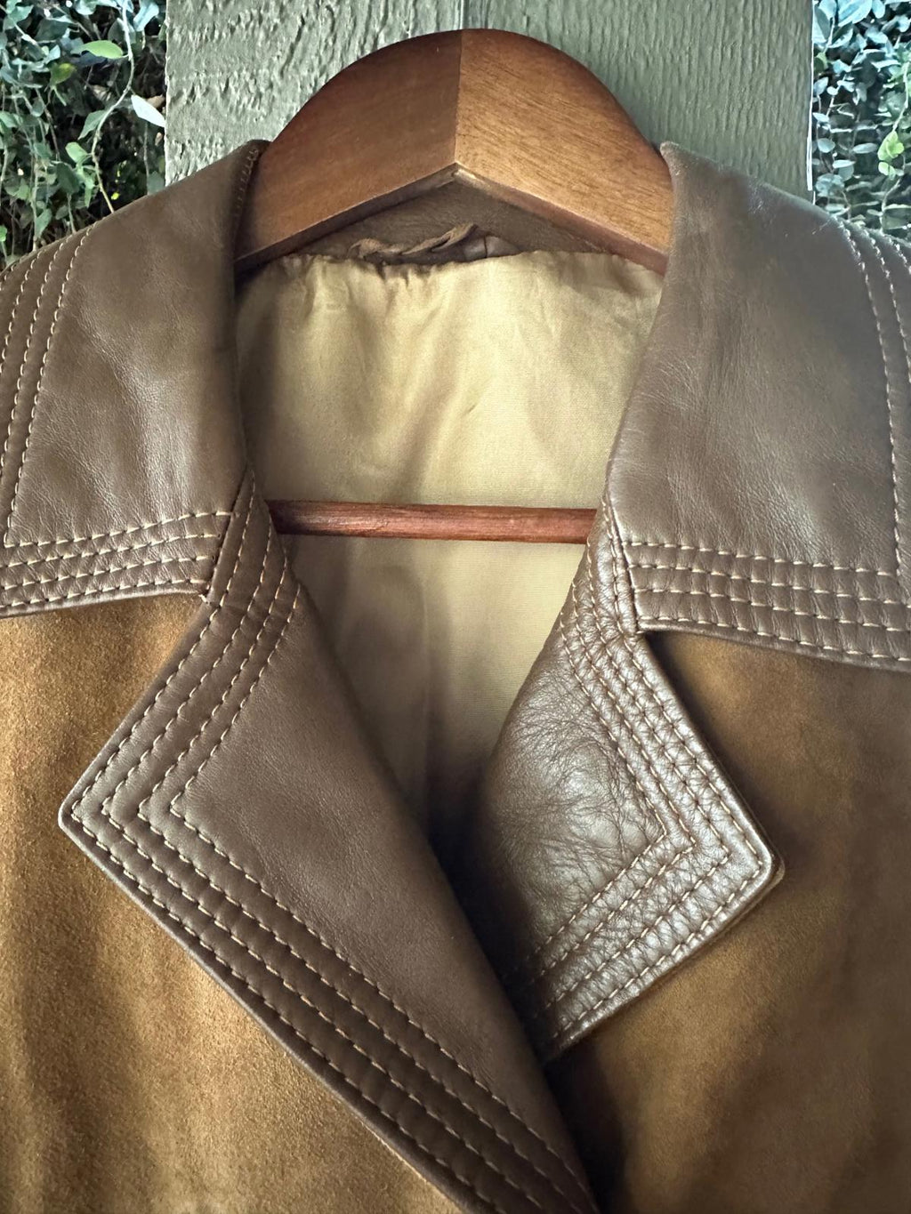 Vintage 1970s Double-Breasted Suede Overcoat Leather Trim