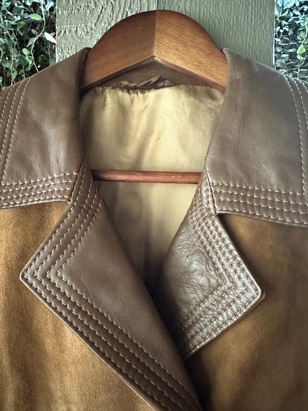 Vintage 1970s Double-Breasted Suede Overcoat Leather Trim