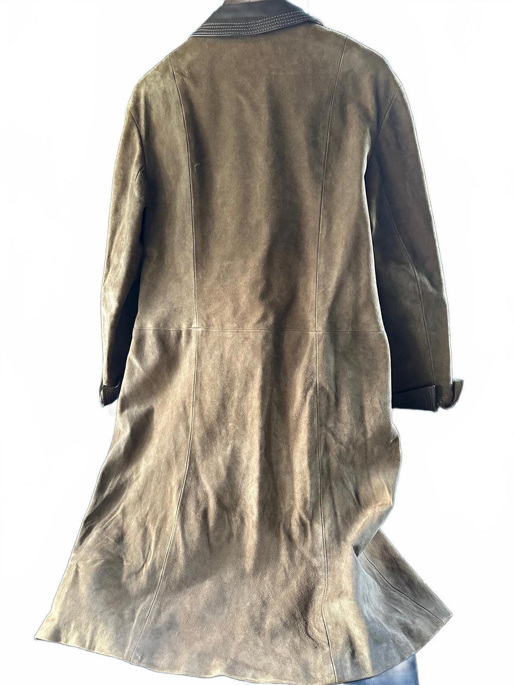 Vintage 1970s Double-Breasted Suede Overcoat Leather Trim