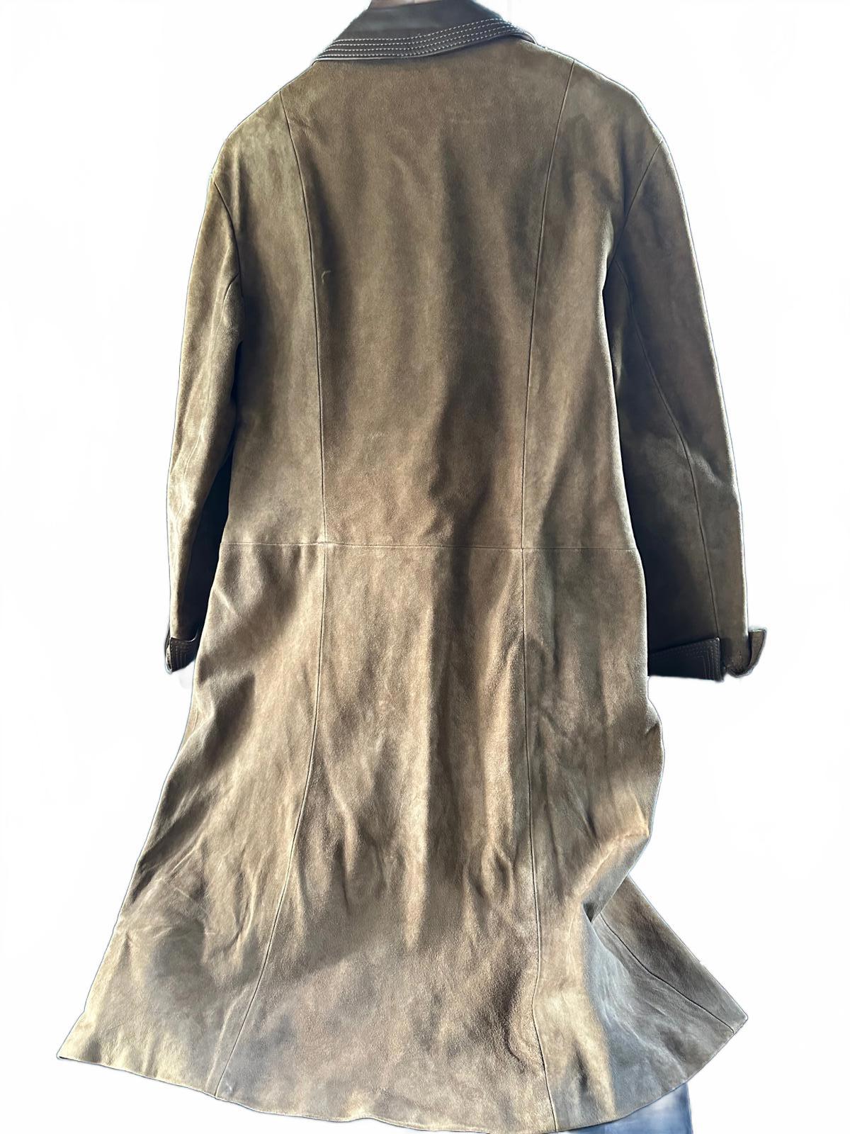 Vintage 1970s Double-Breasted Suede Overcoat Leather Trim