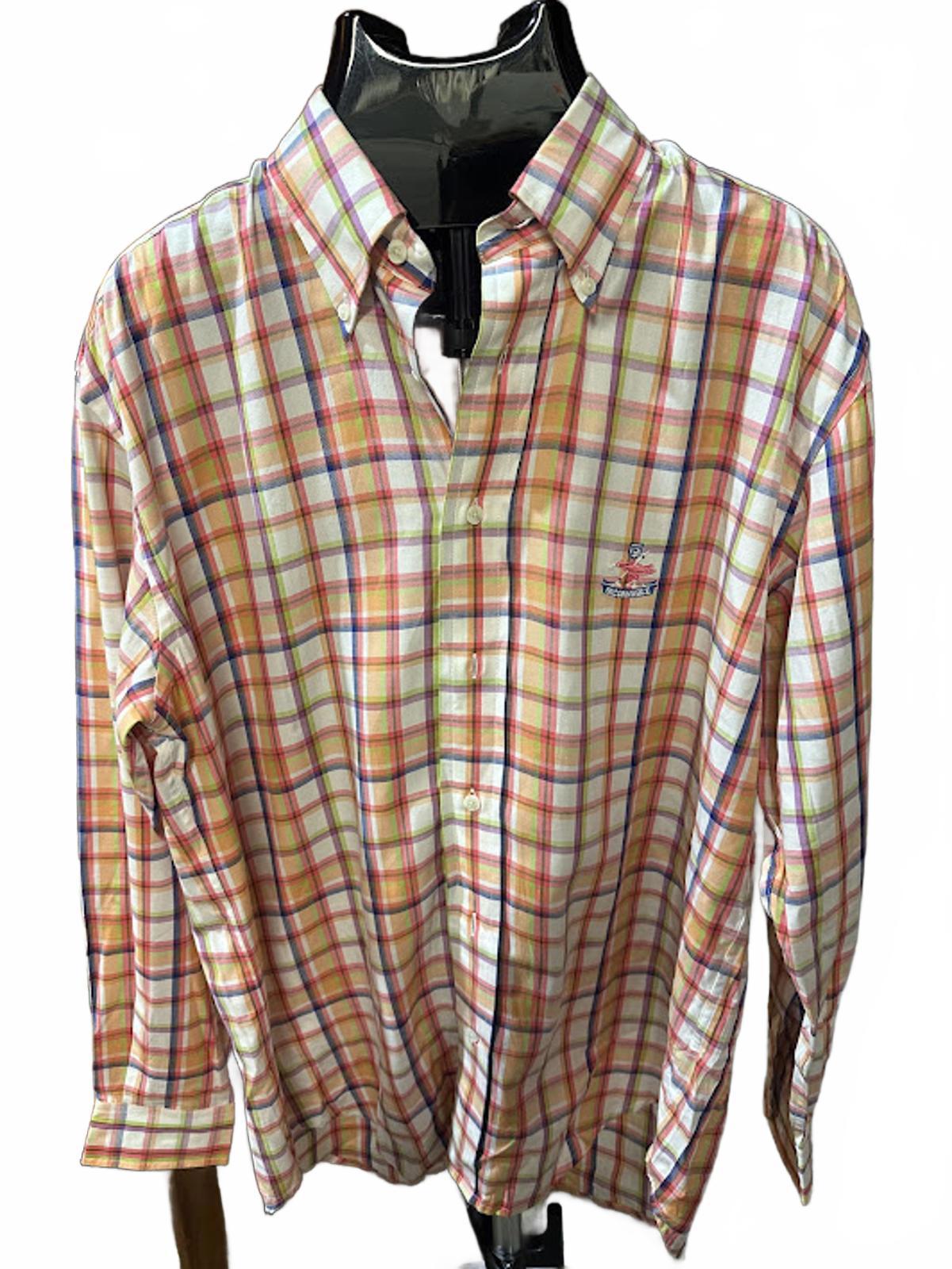 Faconnable Plaid Button Shirt Orange Cotton M