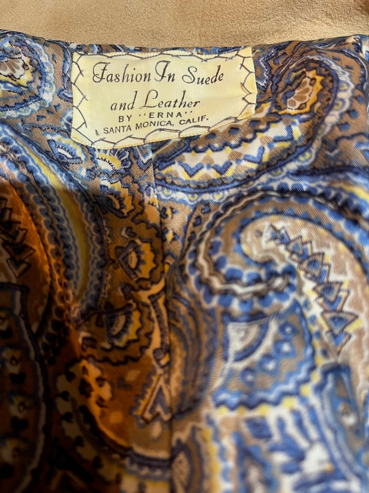 Vintage 70s Tan Suede Trench Coat w/ Paisley satin Lining