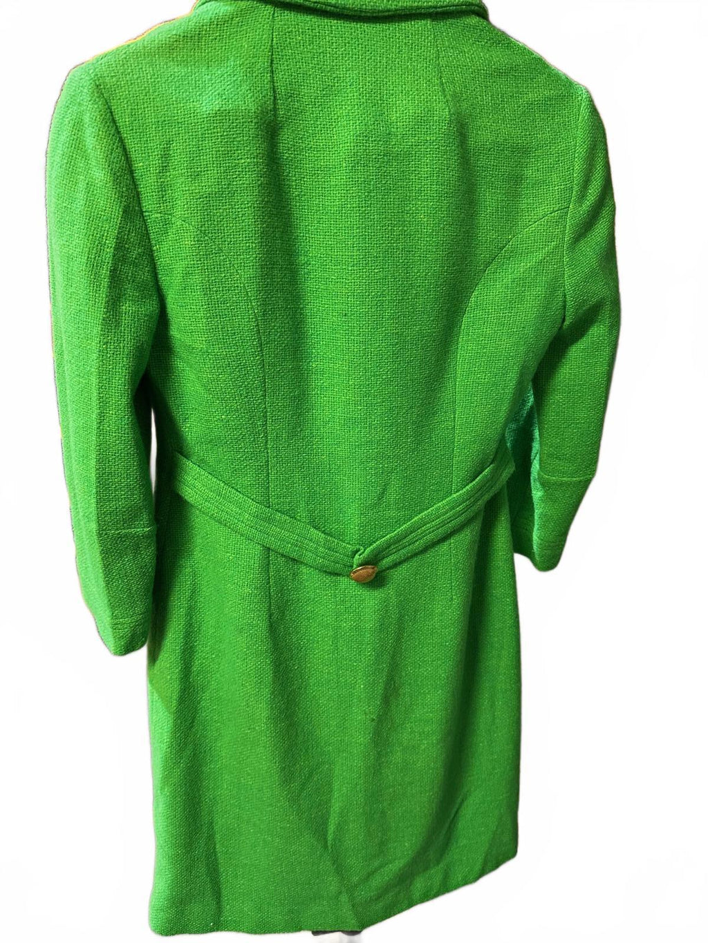 Vintage 1960s Kelly Green Wool-Blend Coat w/ Gold Buttons & Polka Dot Lining