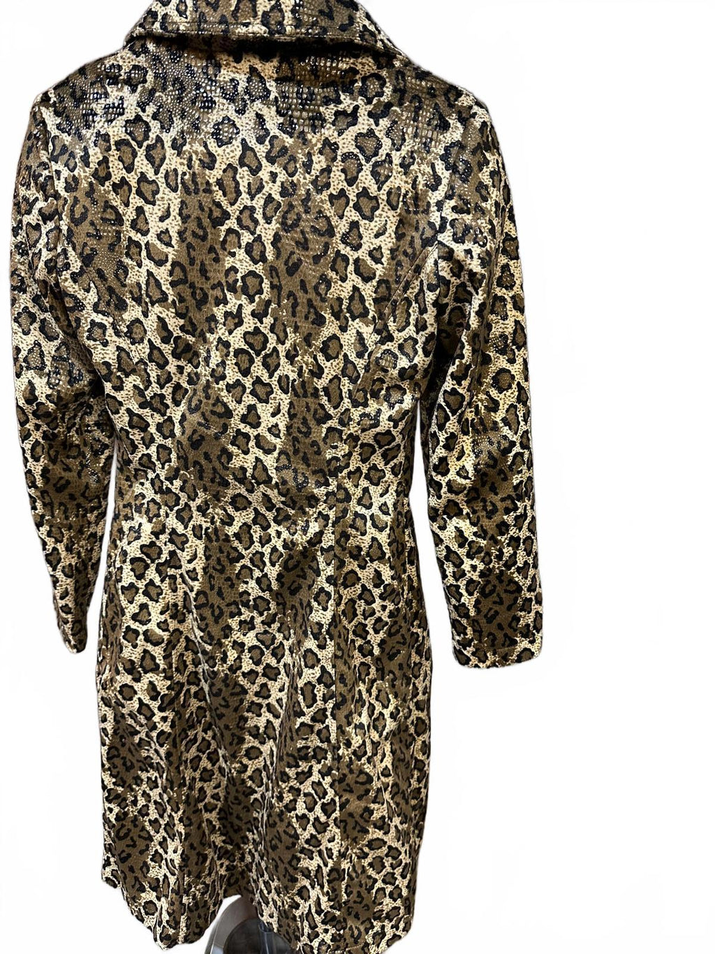 Vintage 80s Metallic Leopard Print Trench Coat | Made in USA Gold Animal Print