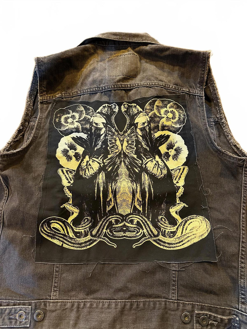 Custom Levi’s Black Denim Vest  Vintage Punk Buttons Medusa