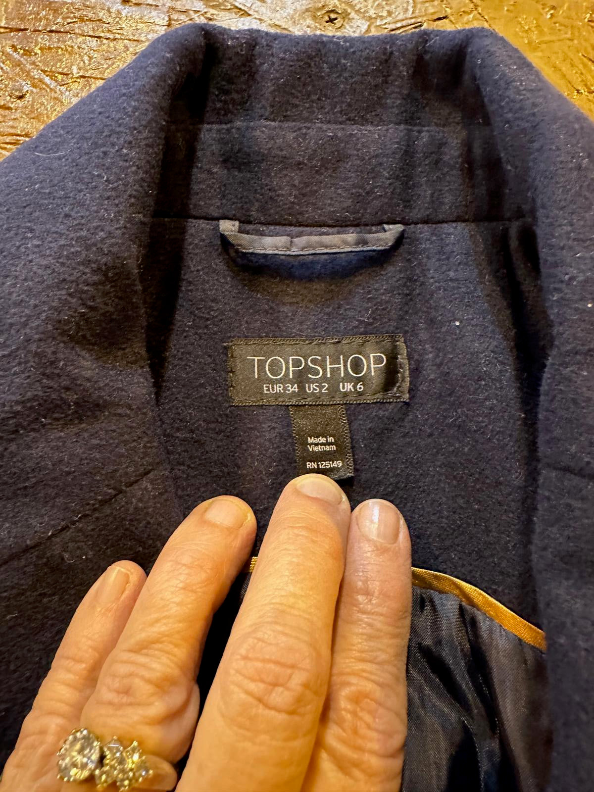 TOPSHOP Wool-Blend Navy Sleeveless Wrap Coat  (Women’s US 2 / UK 6 / EU 34)