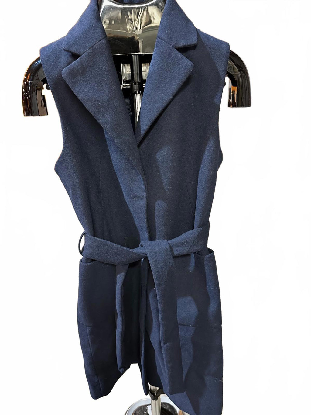 TOPSHOP Wool-Blend Navy Sleeveless Wrap Coat  (Women’s US 2 / UK 6 / EU 34)