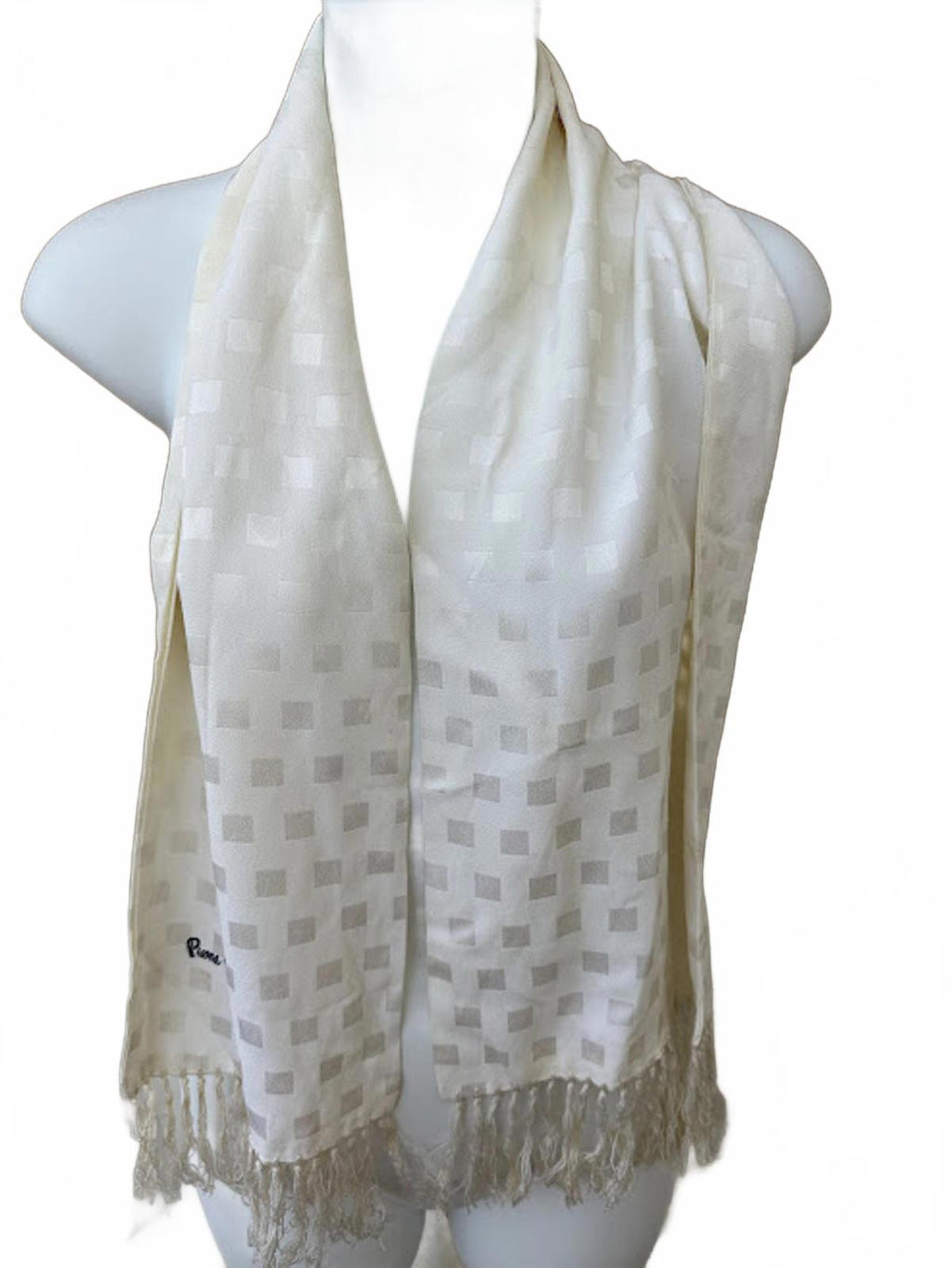 Pierre Cardin Silk Scarf Off White Fringe