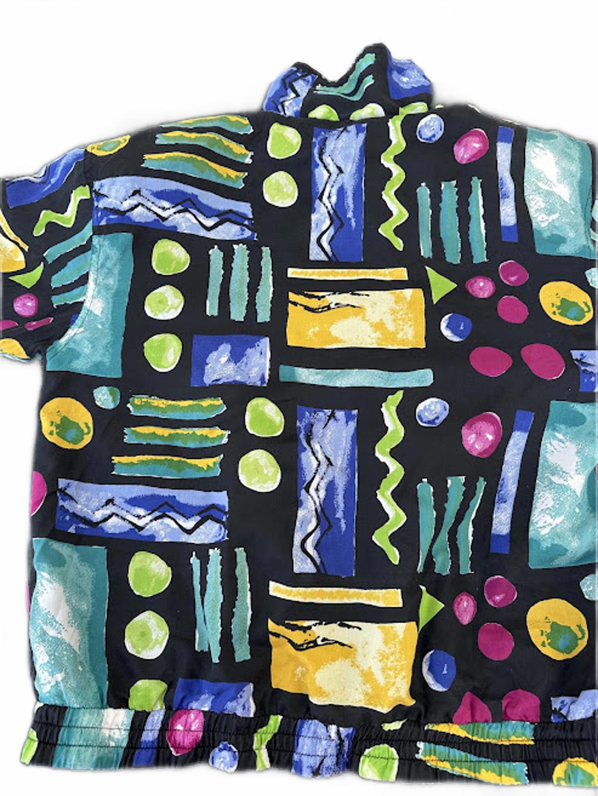 Vintage Silk Geometric Jacket Black Multicolor M