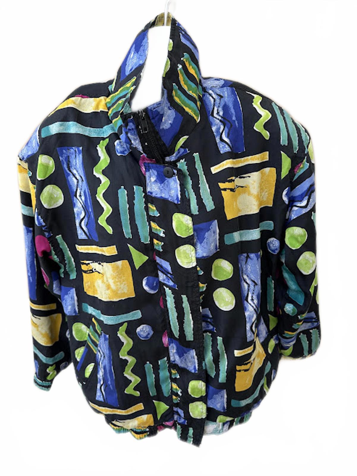 Vintage Silk Geometric Jacket Black Multicolor M