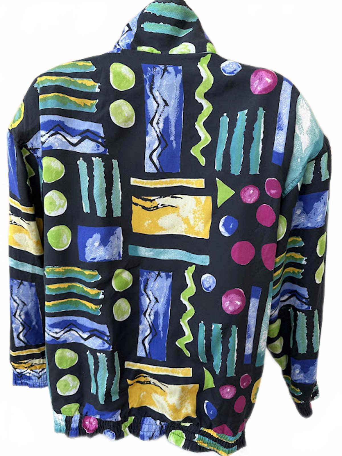 Vintage Silk Geometric Jacket Black Multicolor M