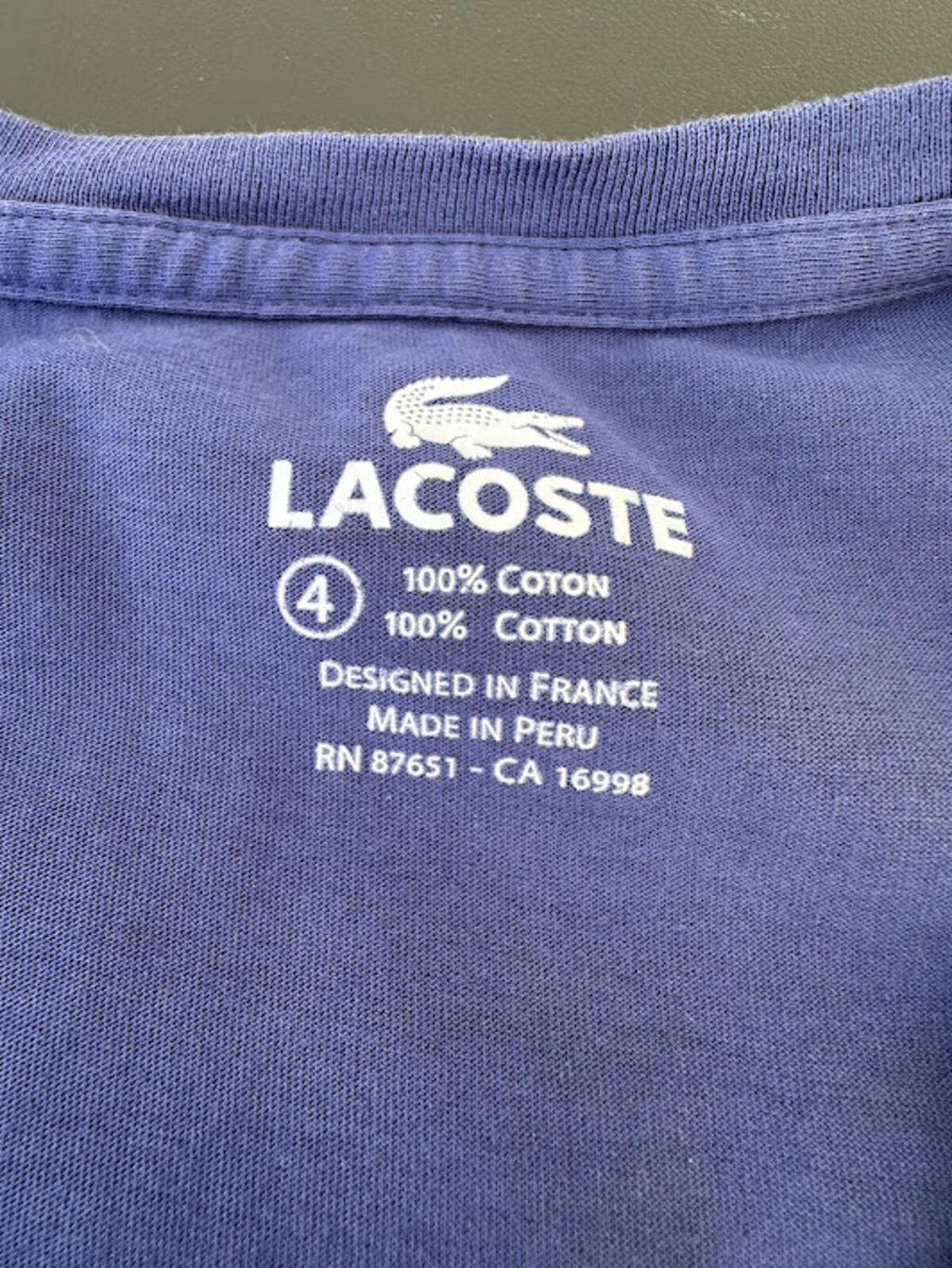 Lacoste Blue V Neck Tee Size 4 (M)