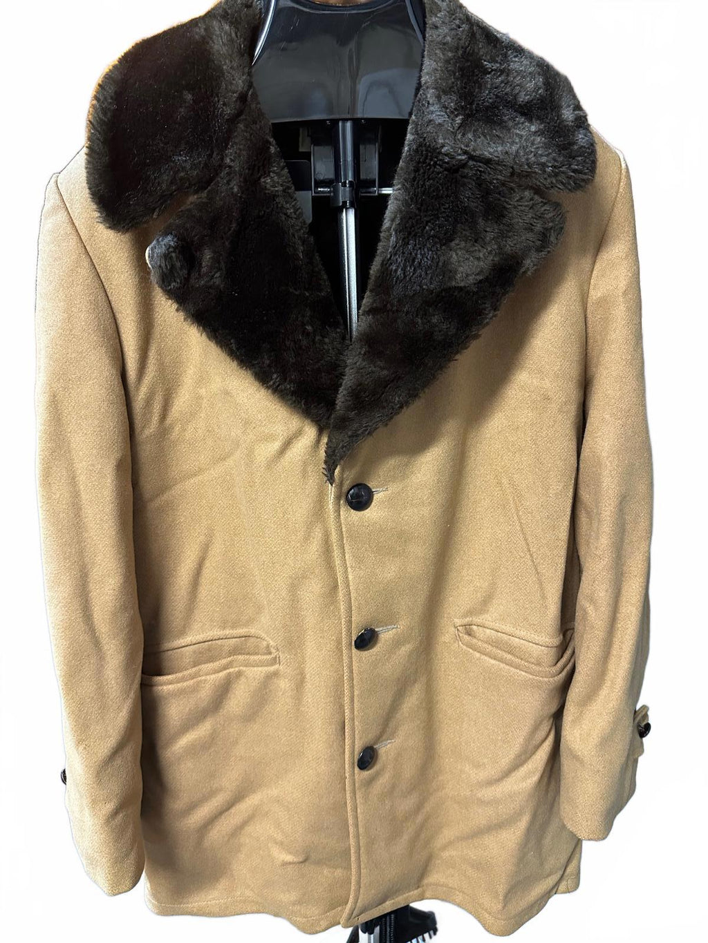 1950s Lakeland Camel Wool Coat w/ Mouton Collar 42
