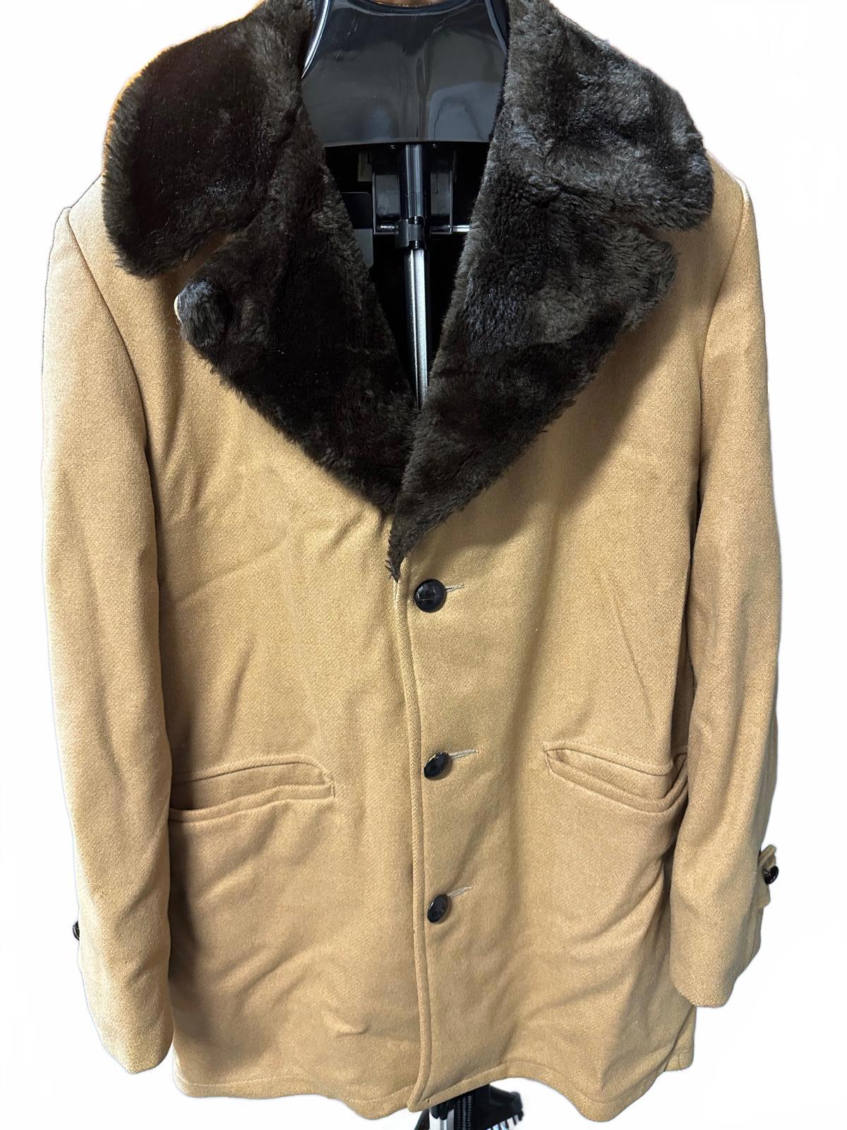 1950s Lakeland Camel Wool Coat w/ Mouton Collar 42