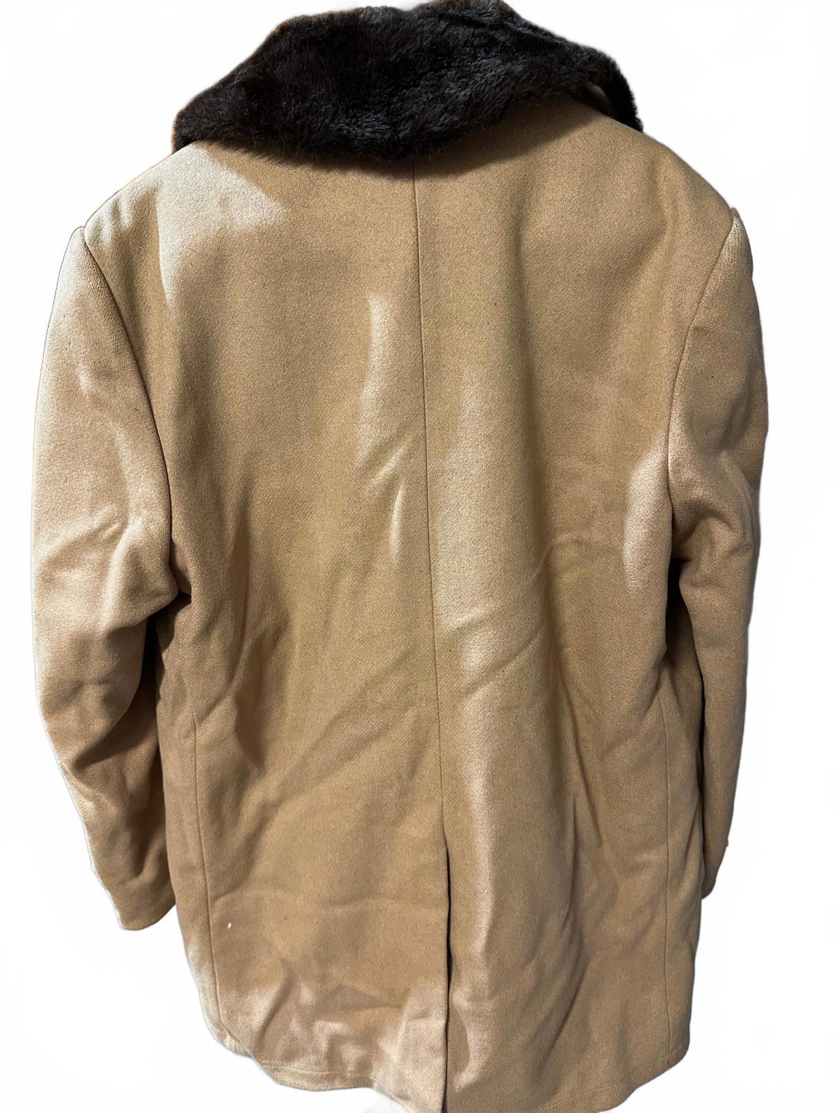 1950s Lakeland Camel Wool Coat w/ Mouton Collar 42