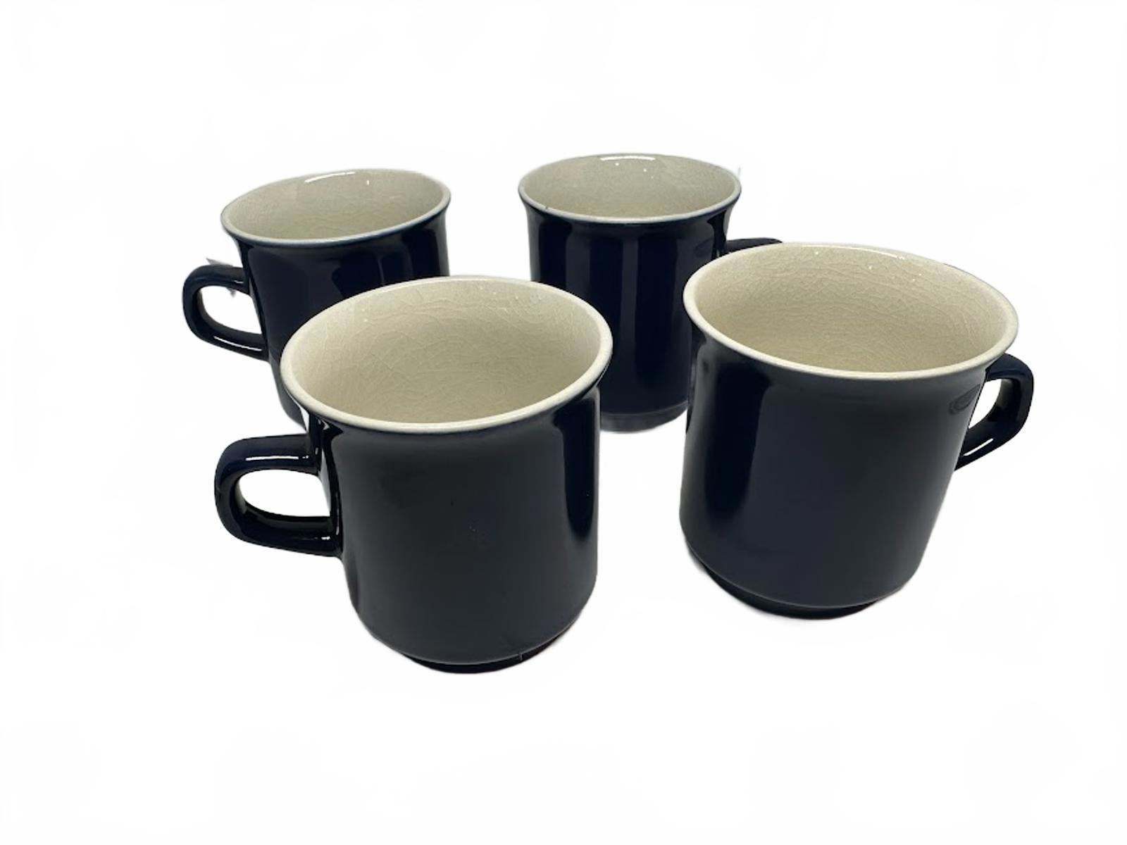 Vintage Japan Blue Stoneware Mugs Set of 4