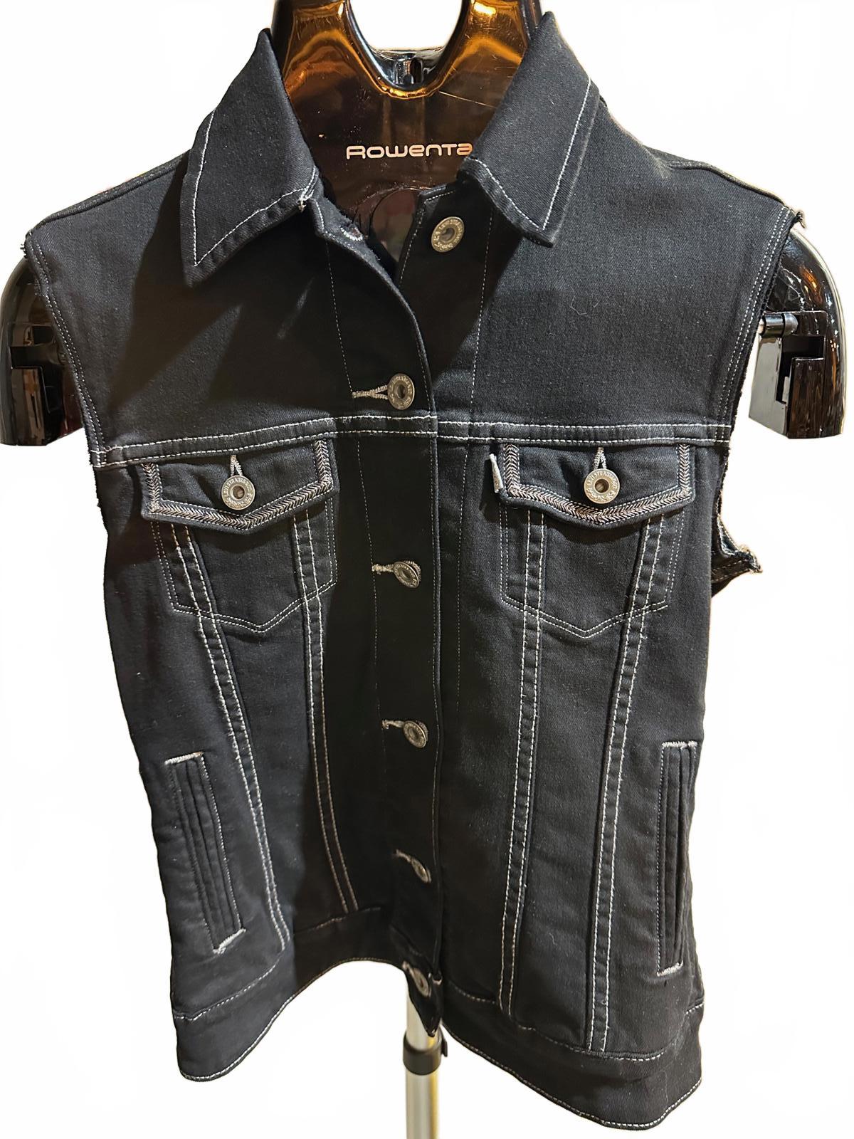 Levi’s Black Denim Trucker Vest Contrast Stitch Sz XS
