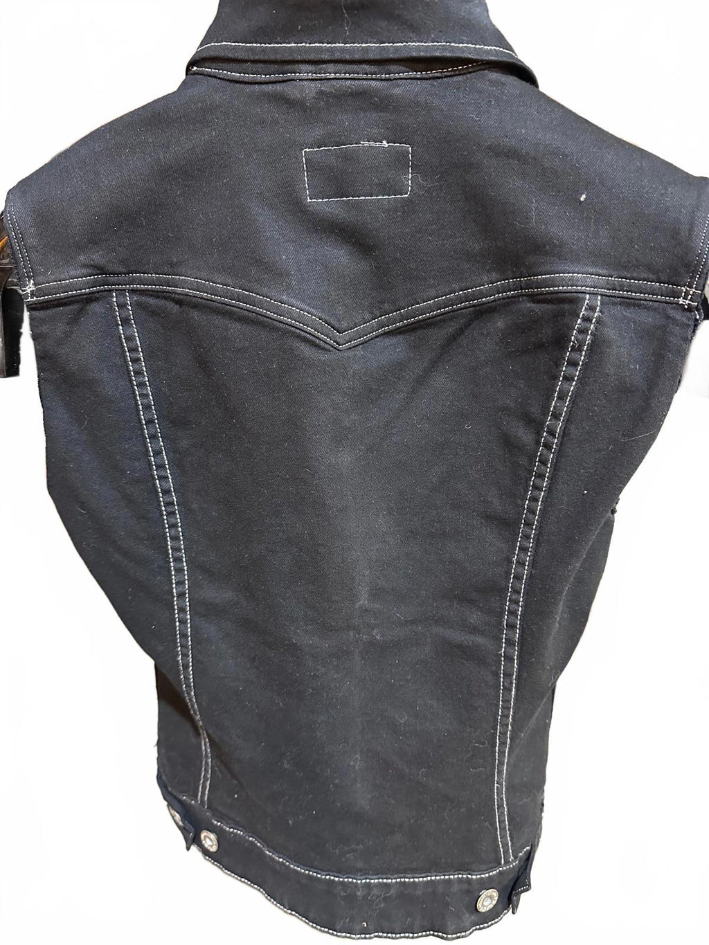 Levi’s Black Denim Trucker Vest Contrast Stitch Sz XS