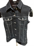 Levi’s Black Denim Trucker Vest Contrast Stitch Sz XS