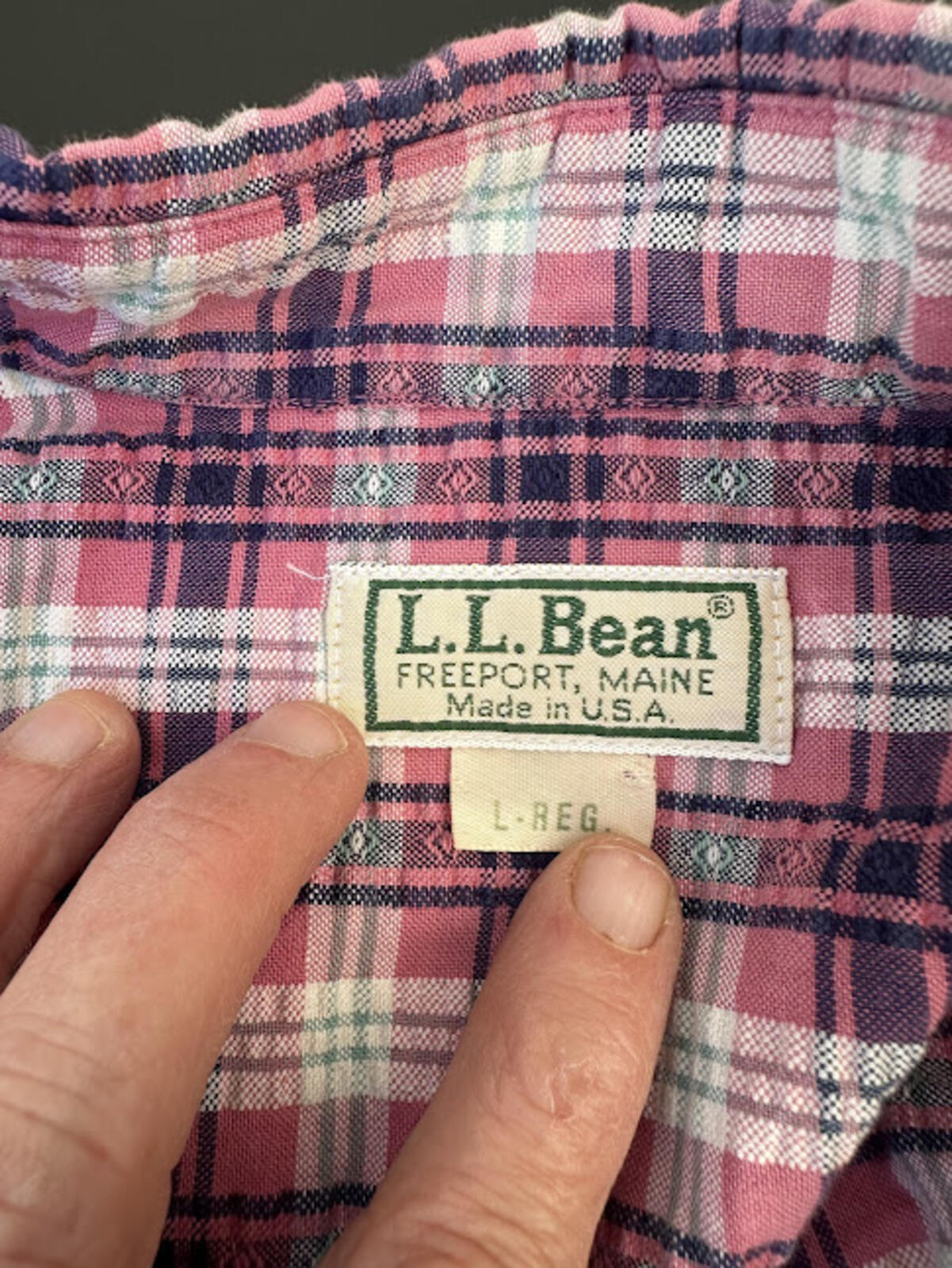 LL Bean Plaid Shirt Pink USA Made L Reg