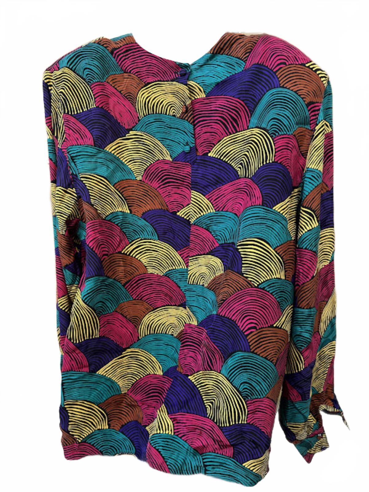 Loretta Pierce Silk Blouse Abstract Print 16