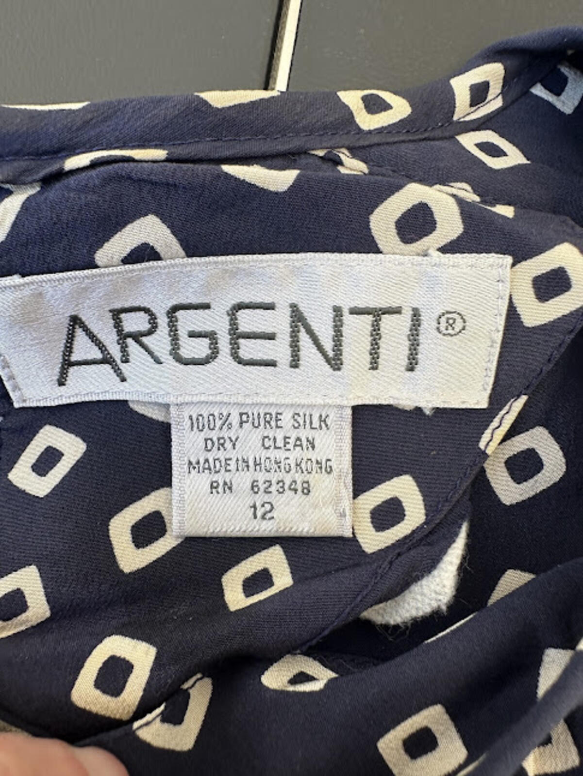 Vintage Argenti Silk Blouse Navy Geo Hong Kong 12