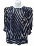 Vintage Argenti Silk Blouse Navy Geo Hong Kong 12