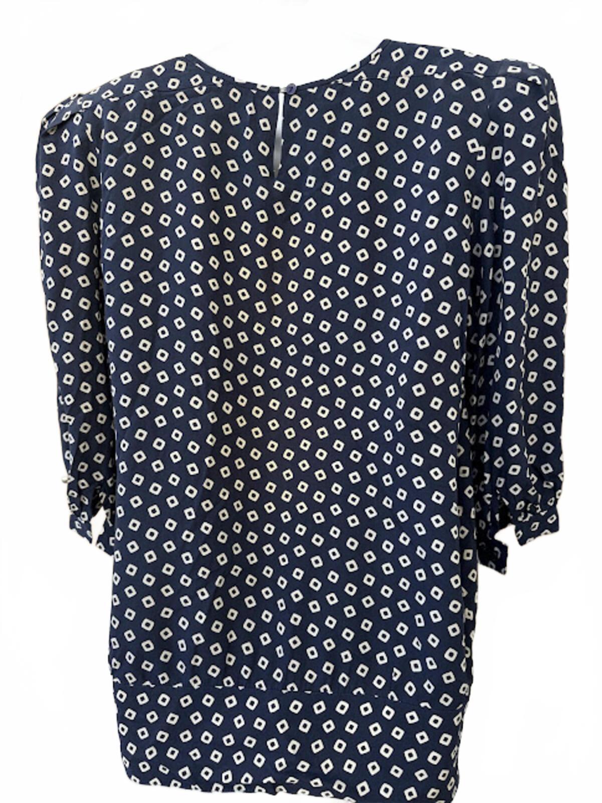 Vintage Argenti Silk Blouse Navy Geo Hong Kong 12