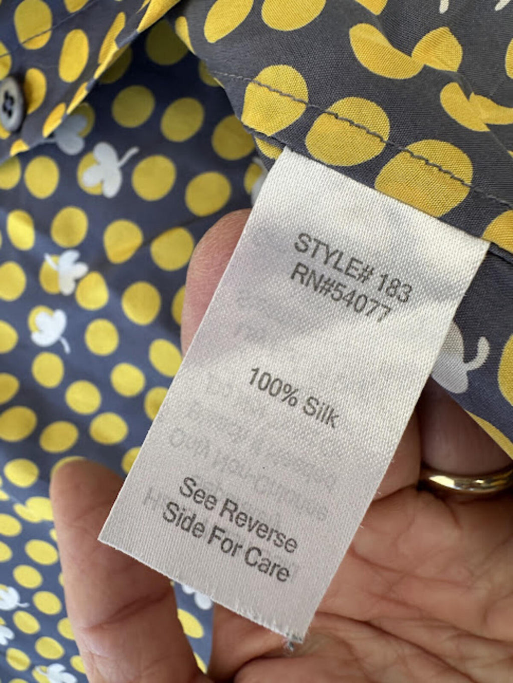 CAbi Silk Polka Dot Blouse Gray Yellow M