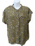 CAbi Silk Polka Dot Blouse Gray Yellow M