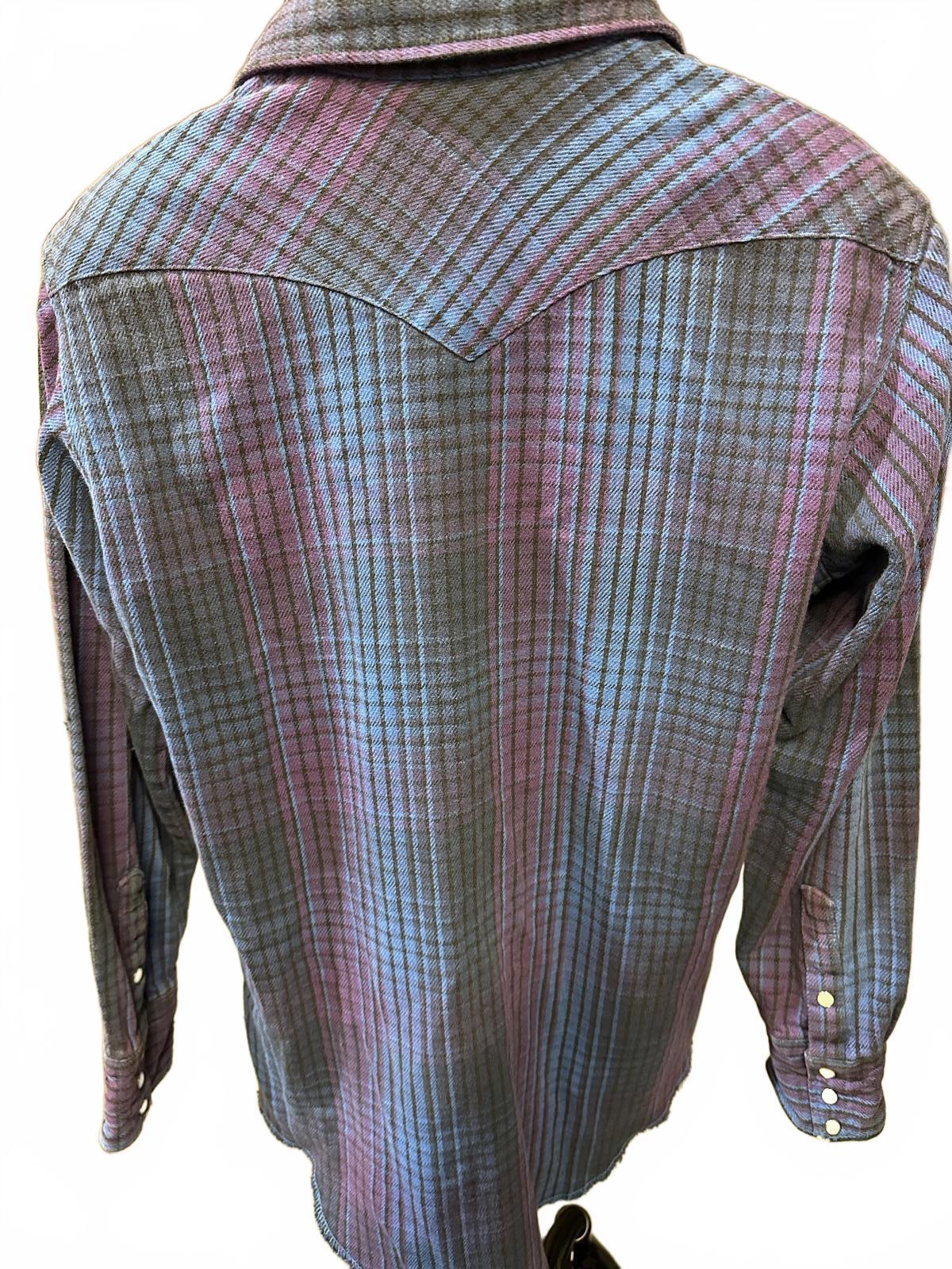 Vintage Wrangler Purple Blue Plaid Western Shirt XL